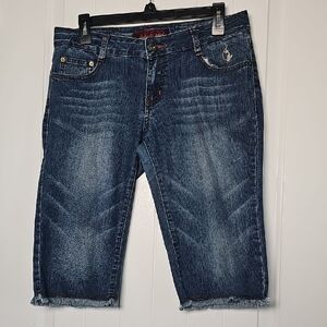 Baby Phat Sz 9  Bermuda Denim Shorts with Frayed Edge